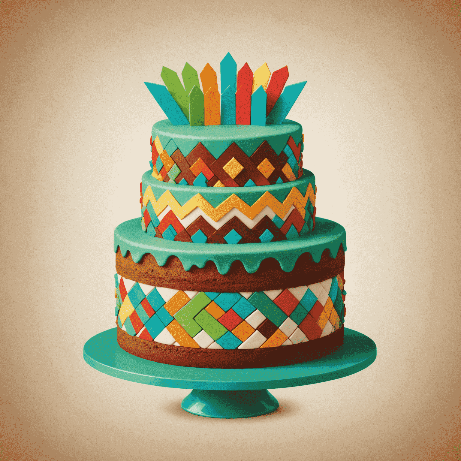 Greemsland logo featuring a stylized cake with colorful geometric patterns