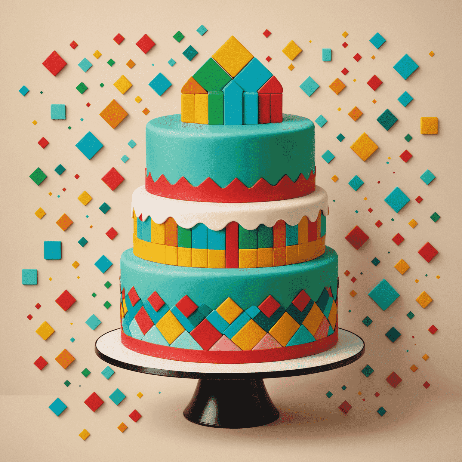 Greemsland logo featuring a stylized cake with colorful geometric patterns